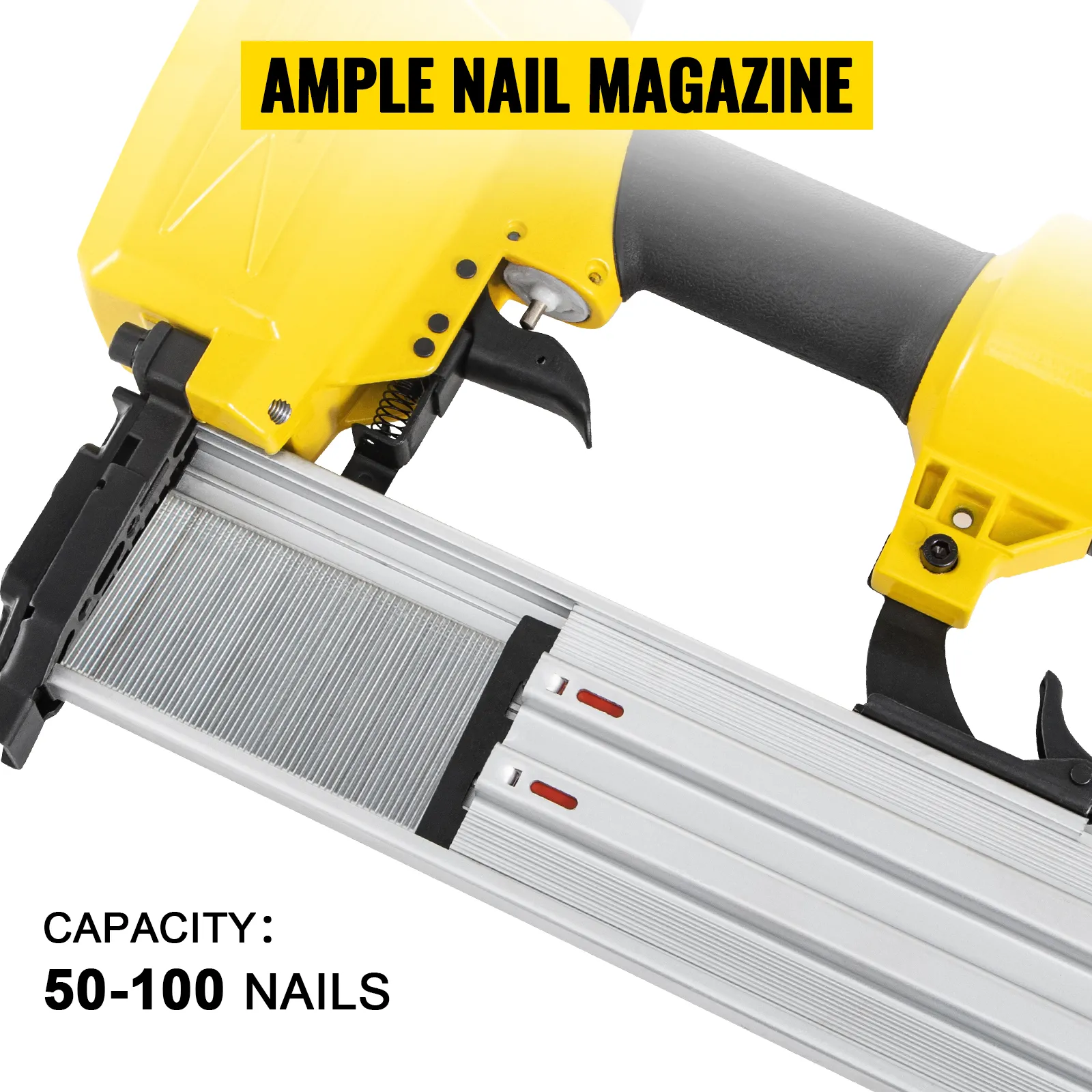 VEVOR pneumatic concrete nailer with ample nail magazine, capacity 50-100 nails.