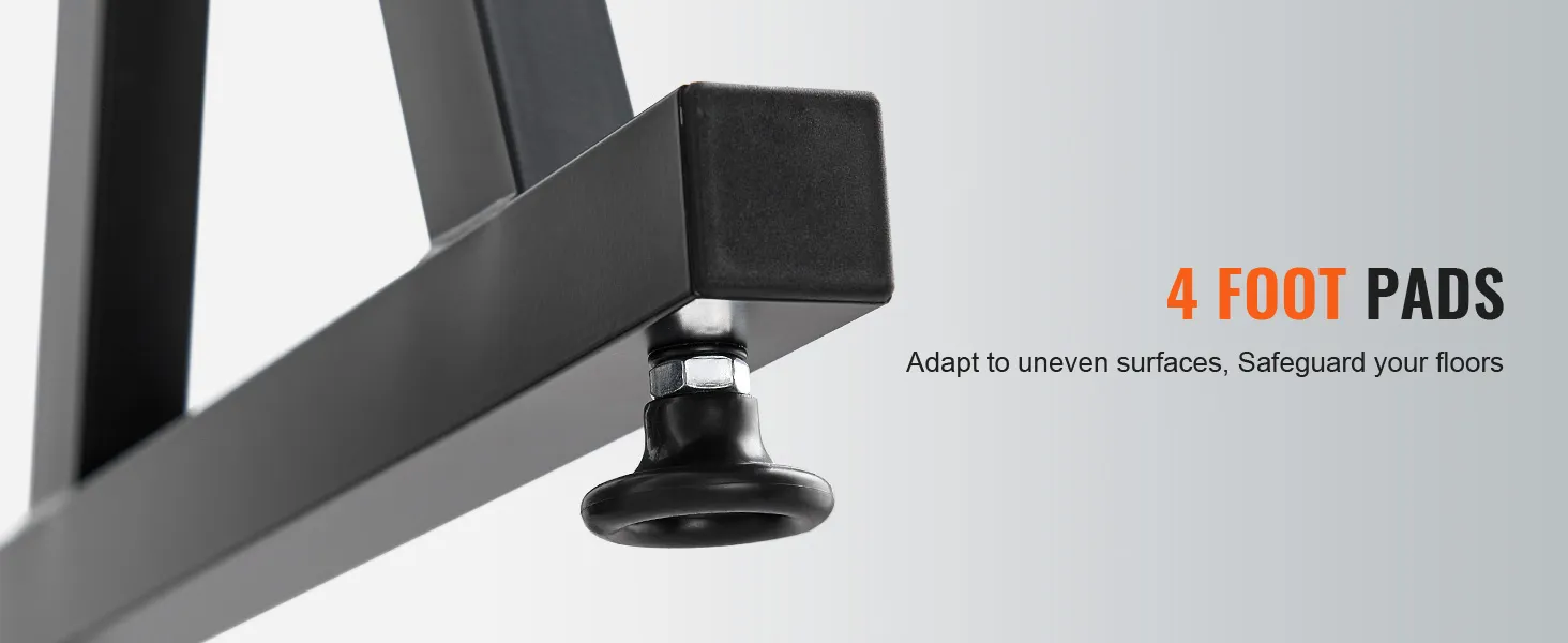 4 foot pads on VEVOR piano keyboard stand adapt to uneven surfaces, safeguarding your floors.