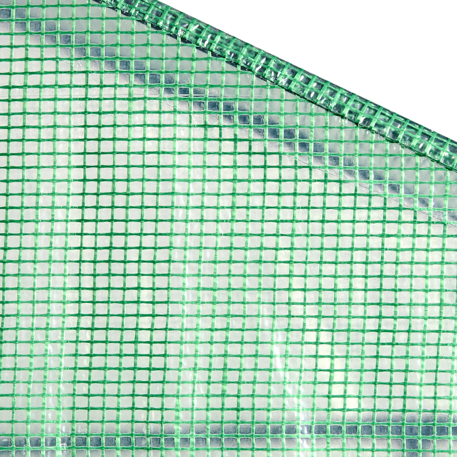 Detail der grünen Netzabdeckung des begehbaren Gewächshauses von VEVOR mit klarem und verstärktem Gittermuster.