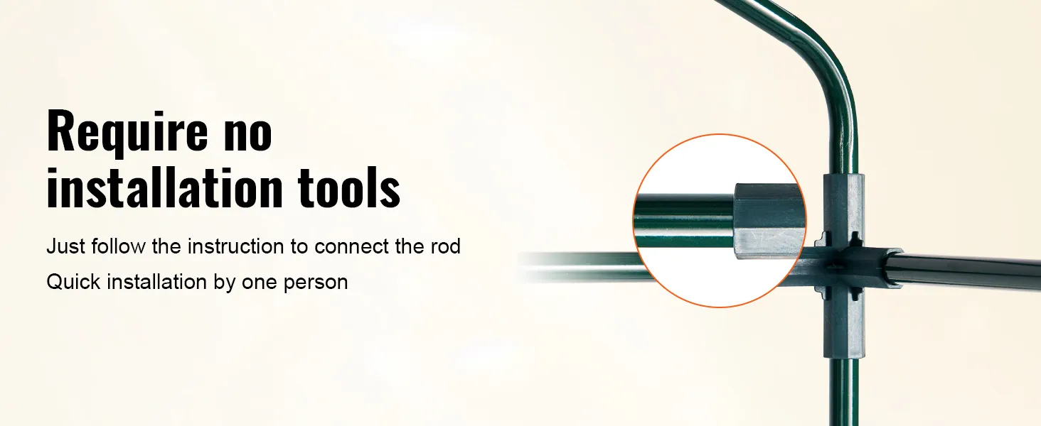 VEVOR walk-in greenhouse requires no installation tools. assembly is quick and easy by one person.