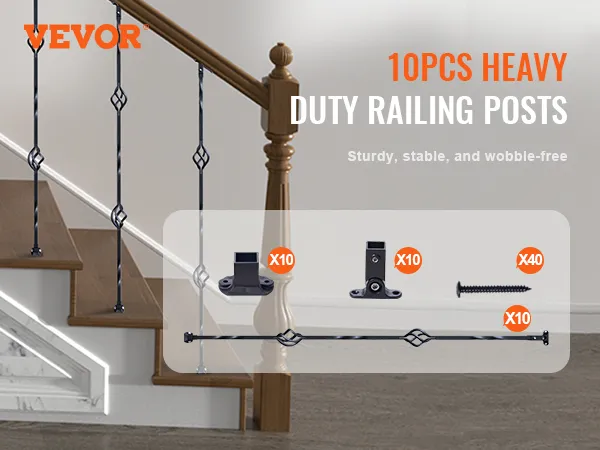 10pcs VEVOR staircase metal balusters, heavy duty railing posts, sturdy, stable, wobble-free