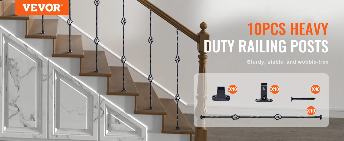 10pcs VEVOR staircase metal balusters, heavy duty railing posts, sturdy, stable, wobble-free