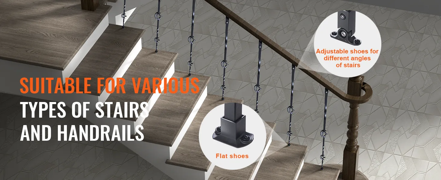 suitable for various types of stairs and handrails with VEVOR staircase metal balusters.
