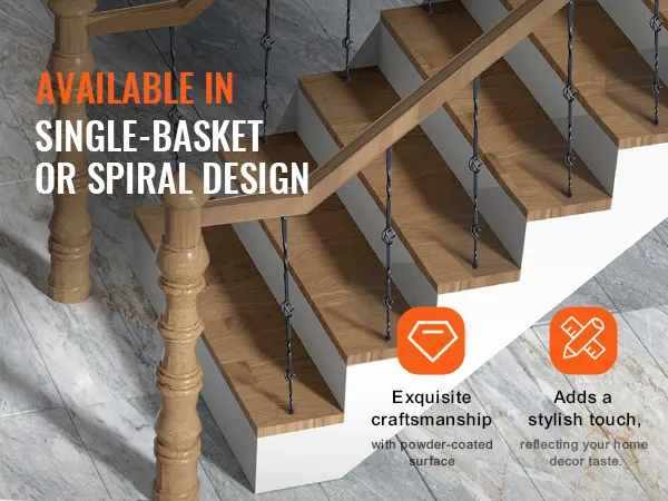 VEVOR staircase metal balusters available in single-basket or spiral design, enhancing aesthetic appeal.