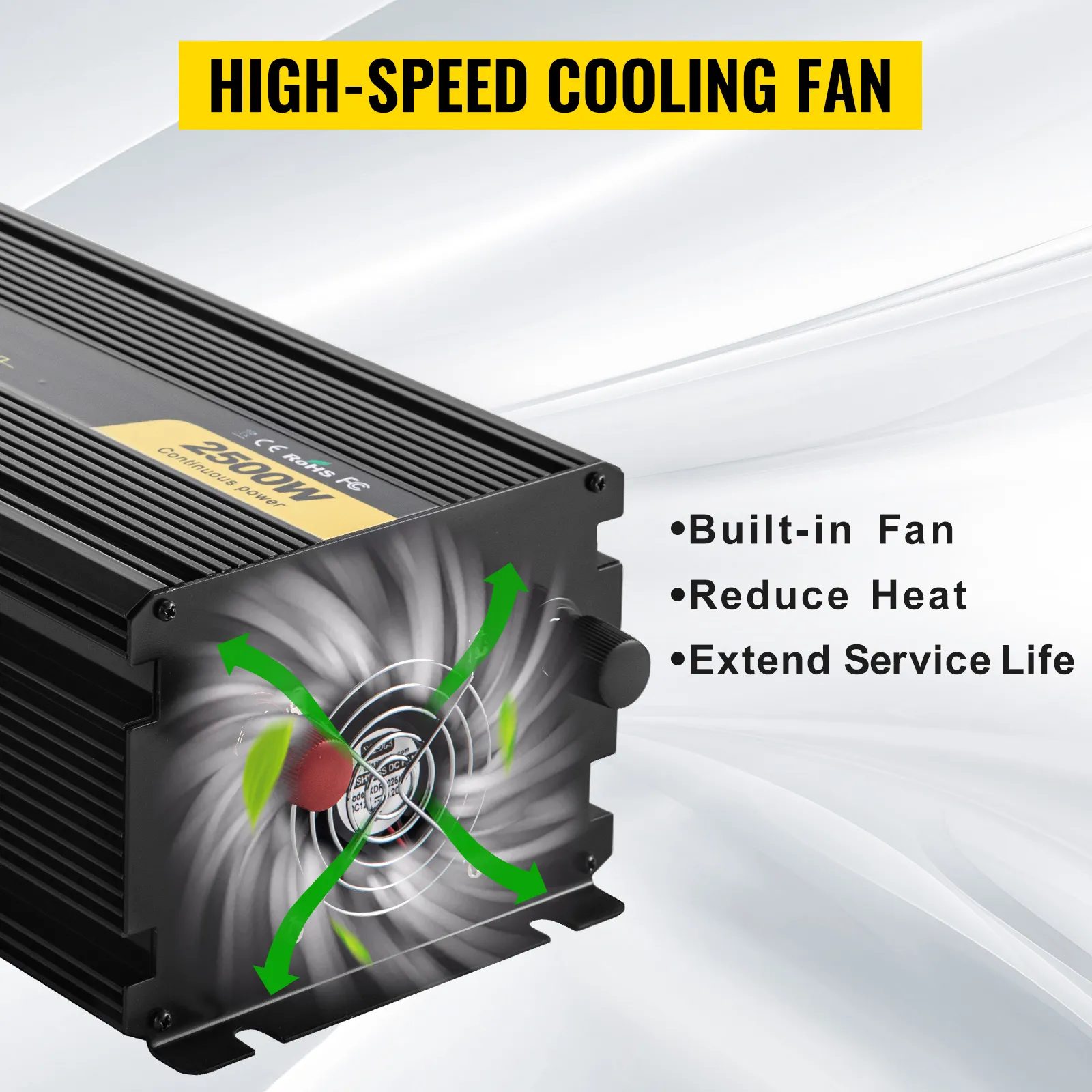 Inversor de corriente VEVOR con ventilador de enfriamiento de alta velocidad, el ventilador incorporado reduce el calor y extiende la vida útil.