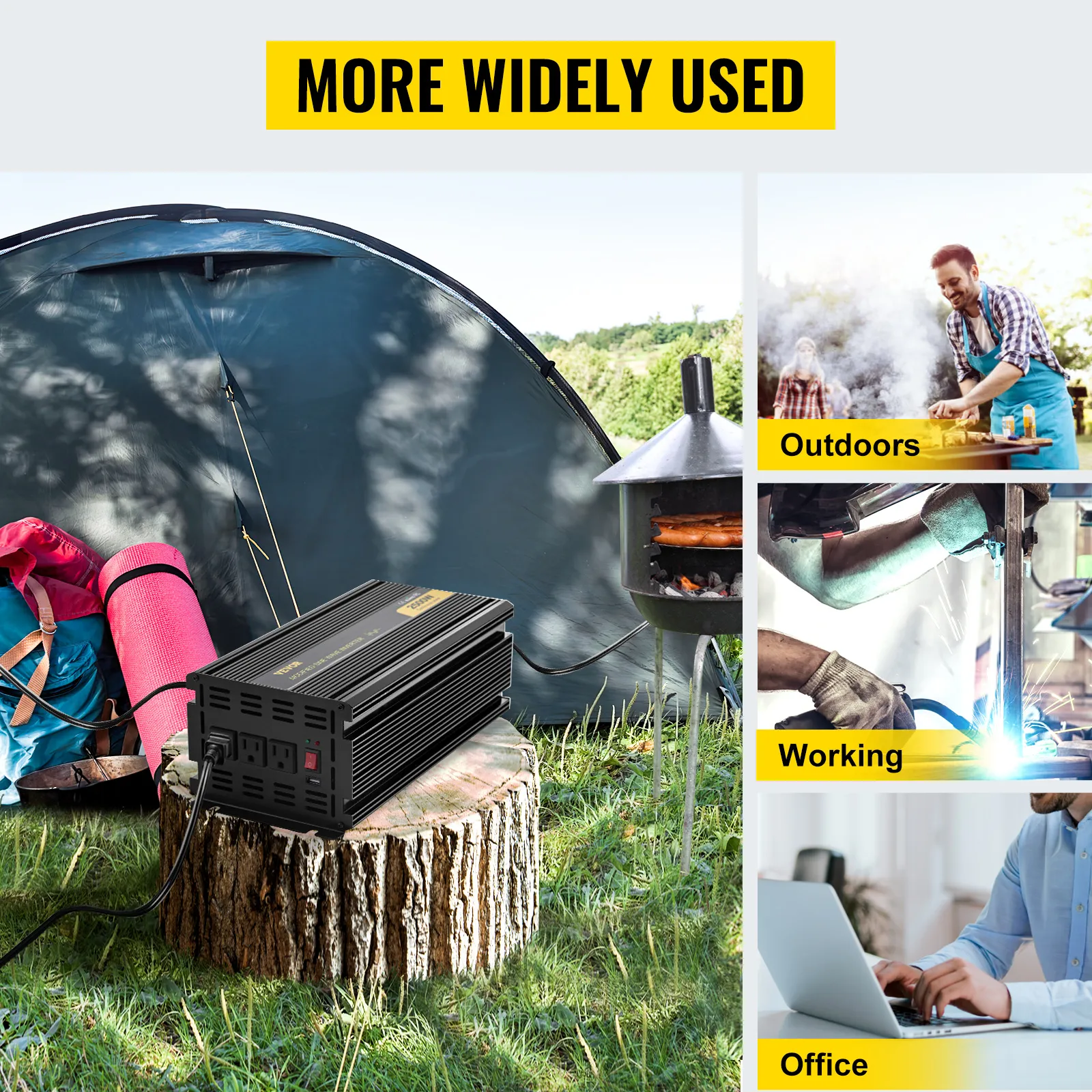 Inversor de corriente VEVOR para acampar al aire libre, trabajar y usar en la oficina.