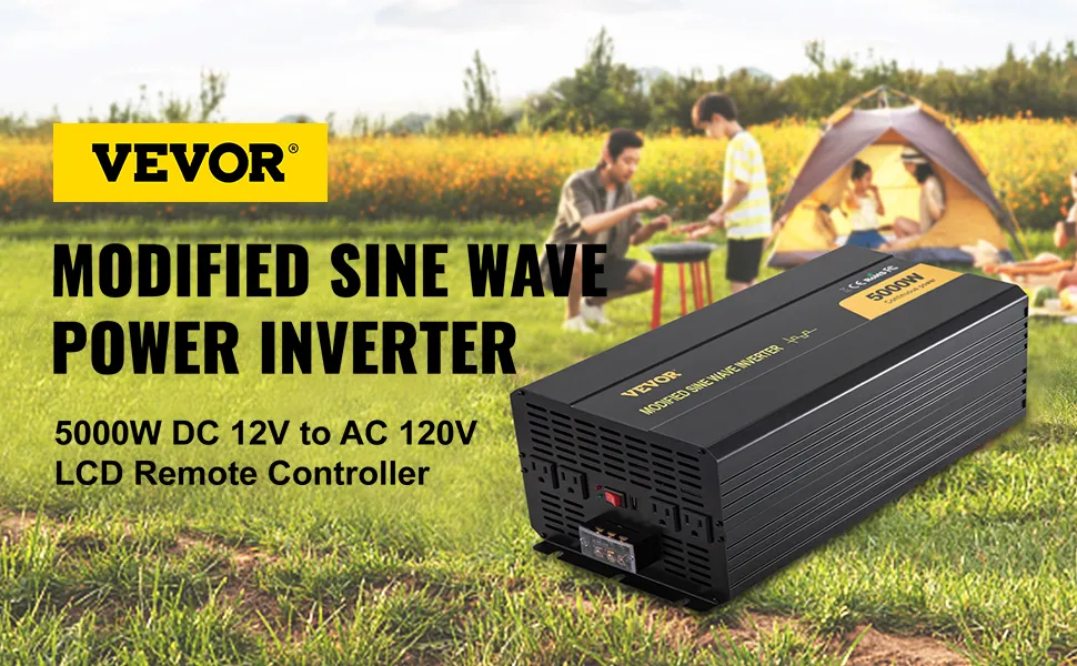 Inversor de corriente VEVOR para acampar, 5000w CC 12 V a CA 120 V con control remoto LCD.