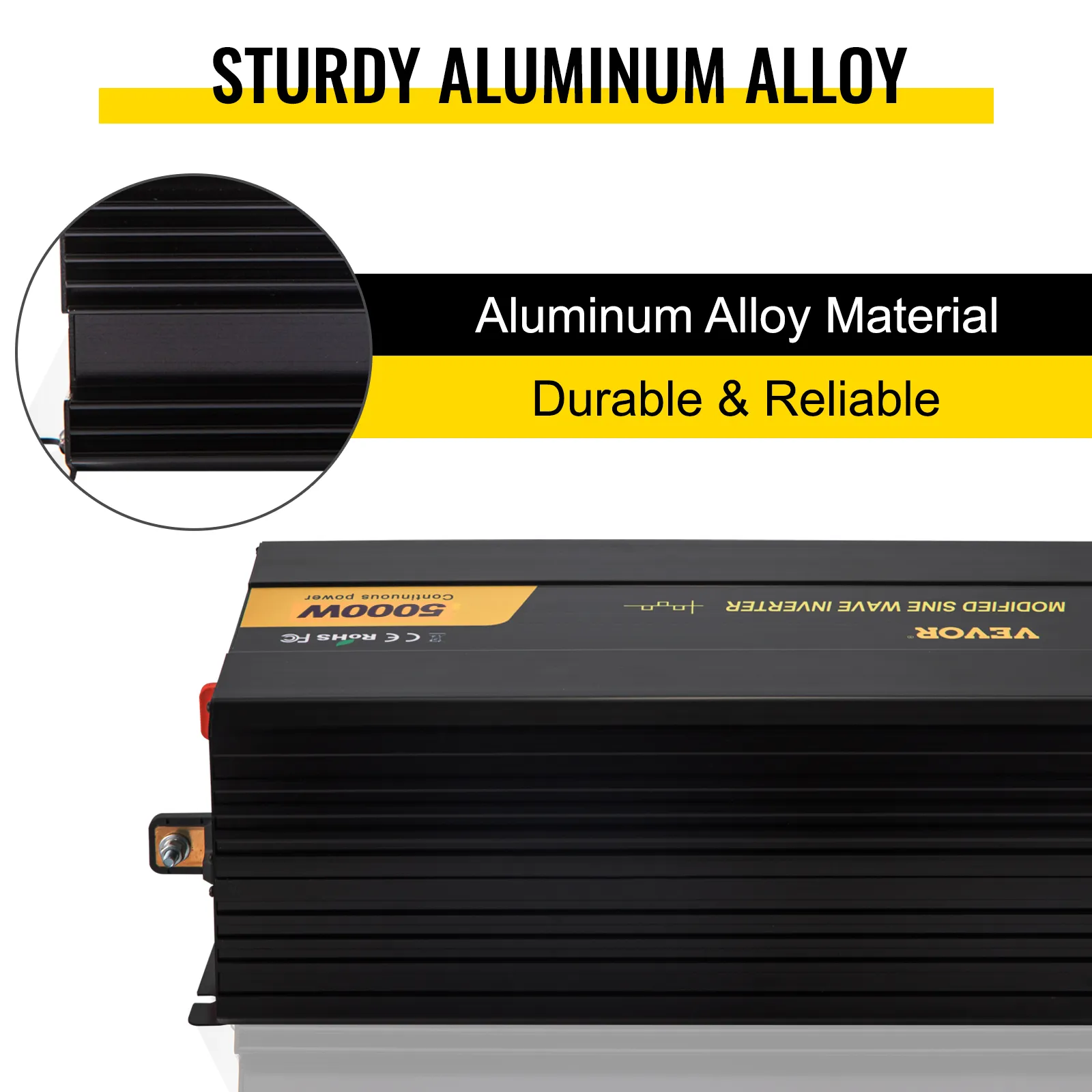 Inversor de corriente VEVOR: aleación de aluminio resistente, duradero y confiable, potencia continua de 5000 W.