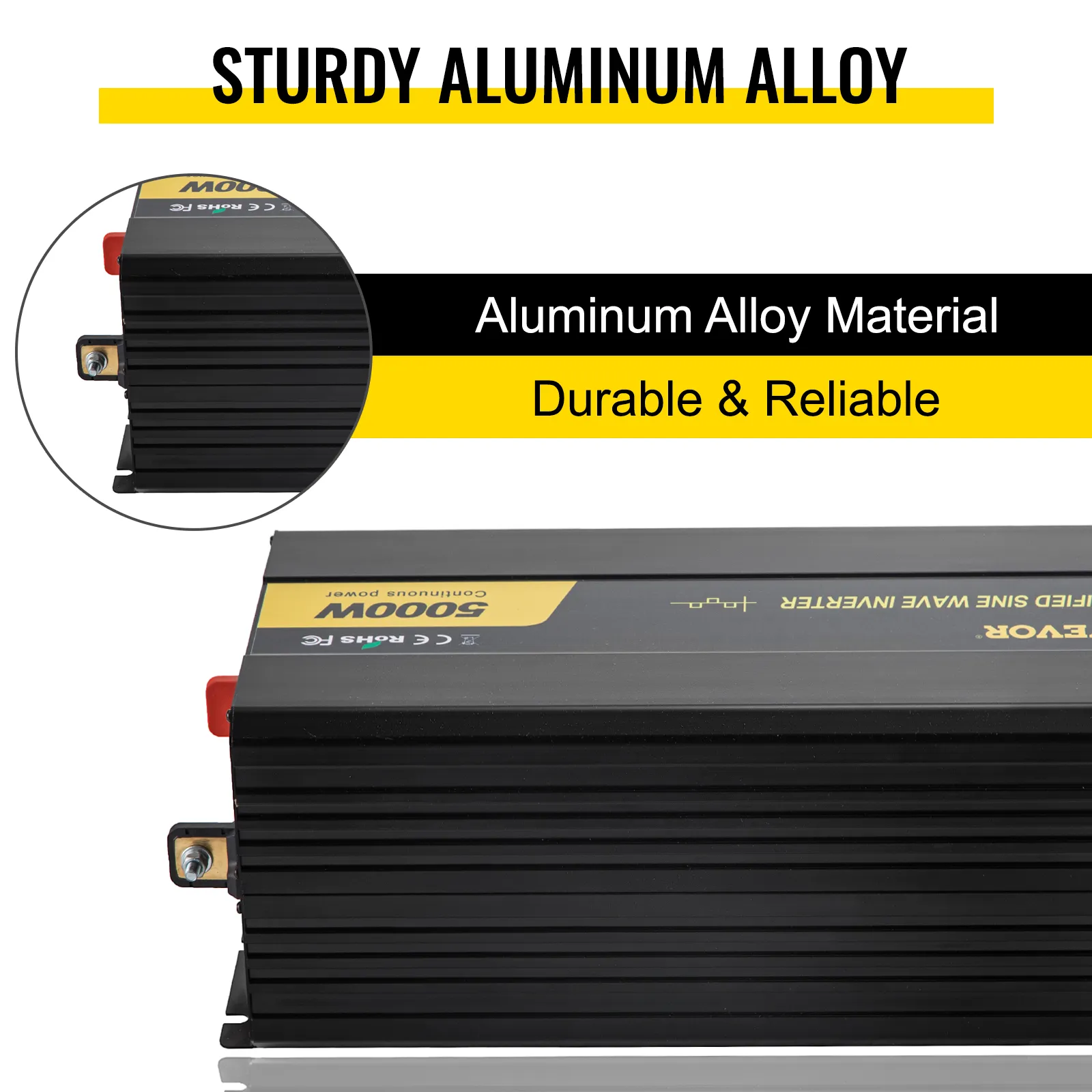 Inversor de corriente VEVOR, carcasa de aleación de aluminio, 5000w, duradero y confiable.