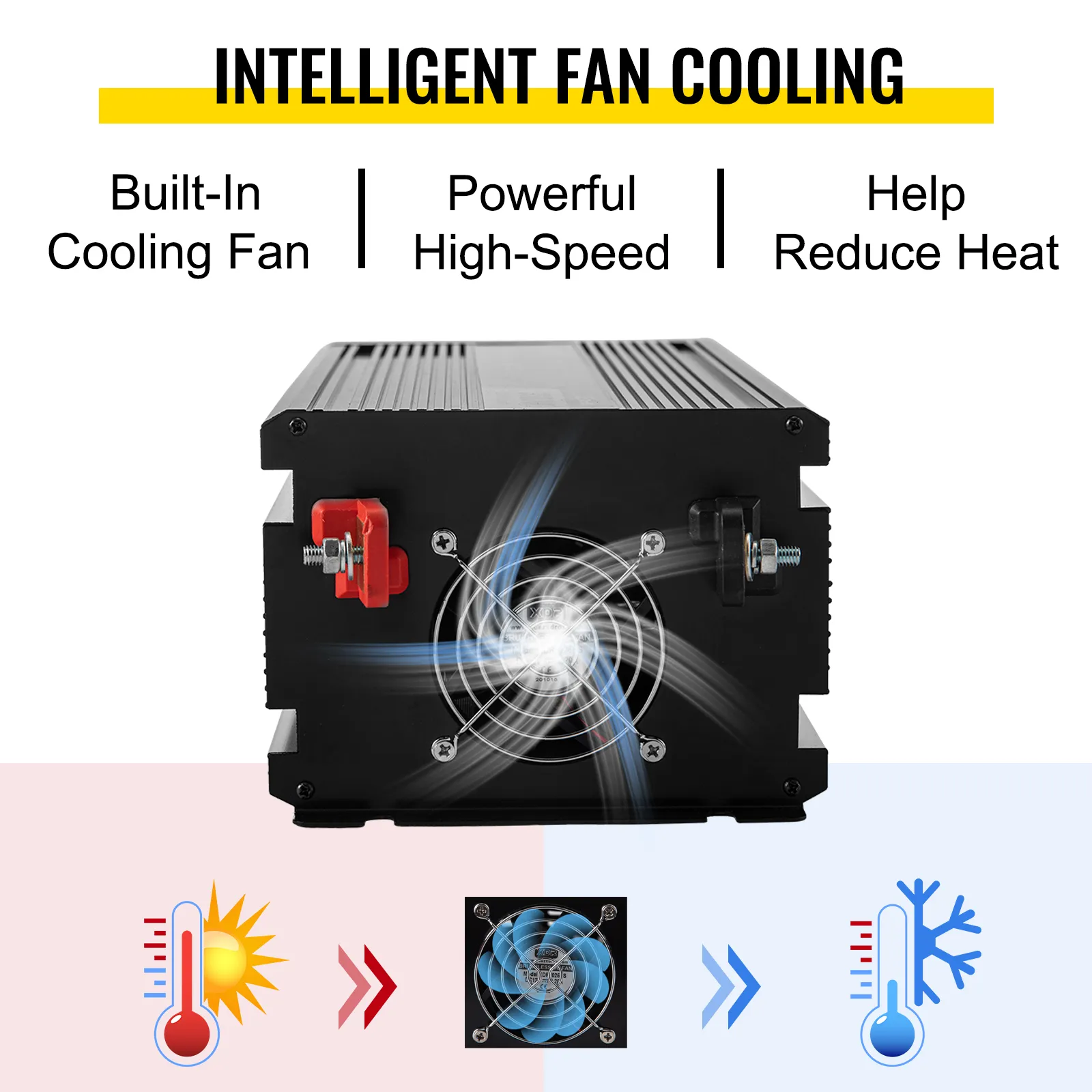 Inversor de corriente VEVOR con enfriamiento de ventilador inteligente, ventilador de alta velocidad, reduce el calor.