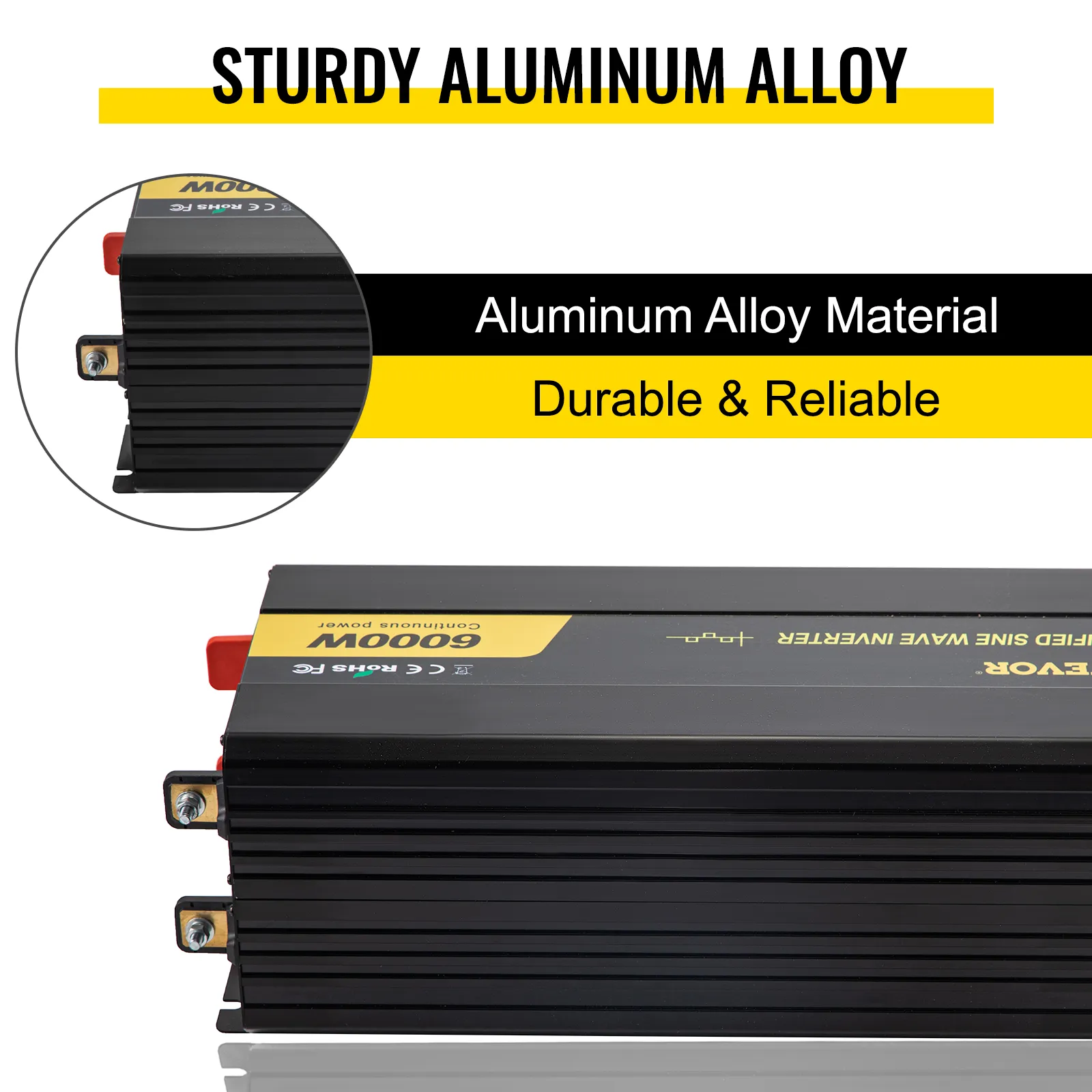 VEVOR power inverter with sturdy aluminum alloy, durable and reliable 6000w.