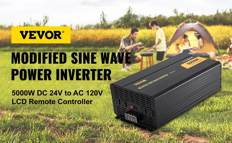 Inversor de corriente VEVOR 5000w CC 24 V a CA 120 V para acampar al aire libre, control remoto LCD.