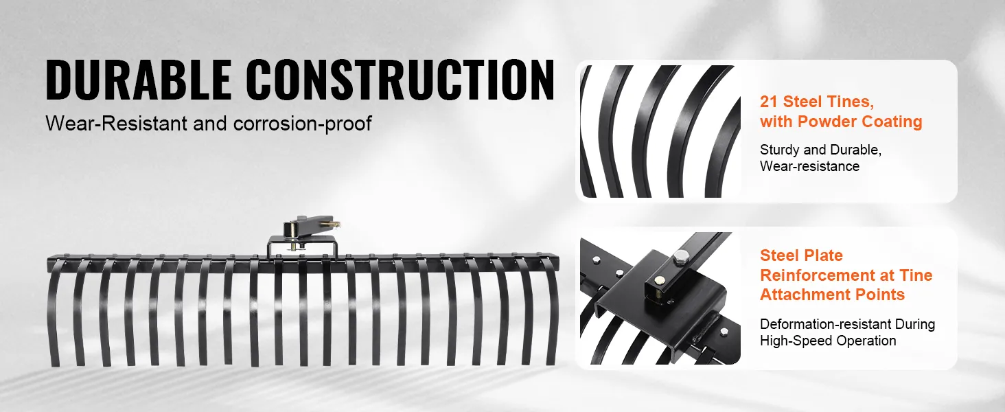 VEVOR-sleephark met 21 stalen tanden en stalen plaatversterking voor duurzaamheid.