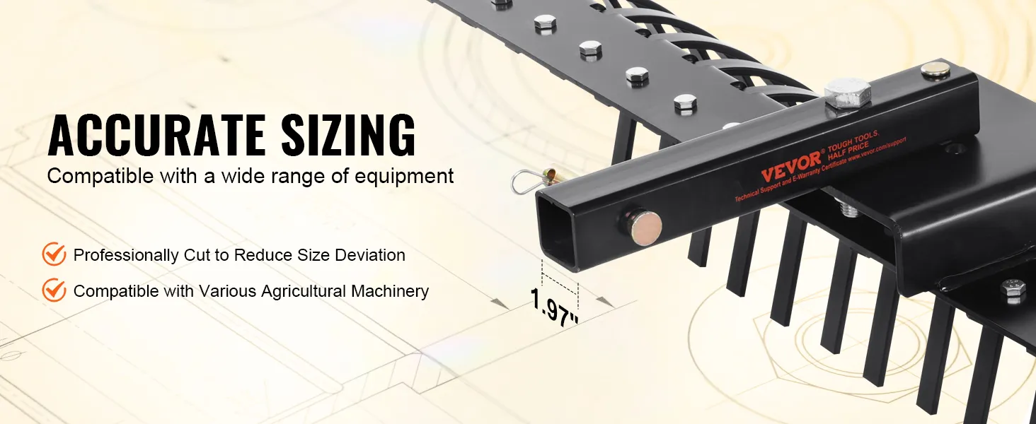 VEVOR-sleephark met nauwkeurige afmetingen, compatibel met verschillende landbouwmachines.