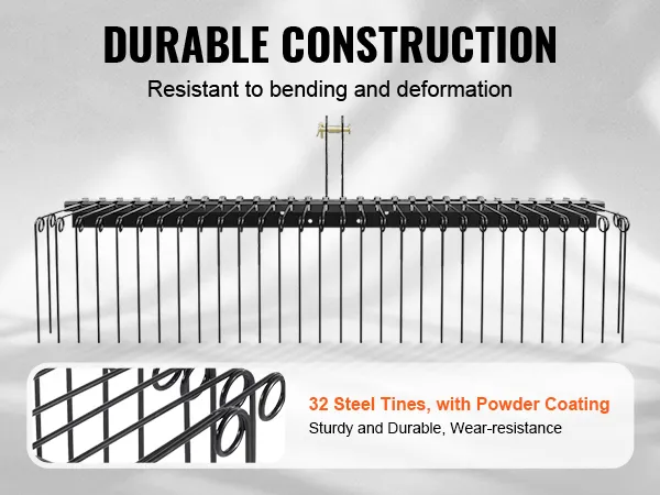 De VEVOR-sleephark heeft 32 stalen tanden, is duurzaam gebouwd, slijtvast en corrosiebestendig.