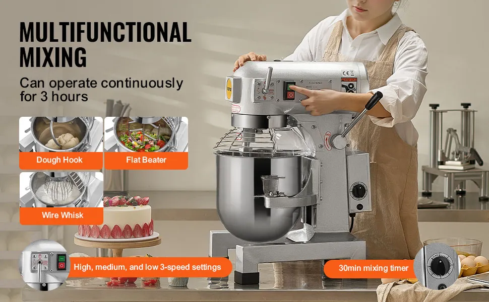 VEVOR Commercial Food Mixer 10L 3-Speed Stand Dough Mixer 550W for Restaurant
