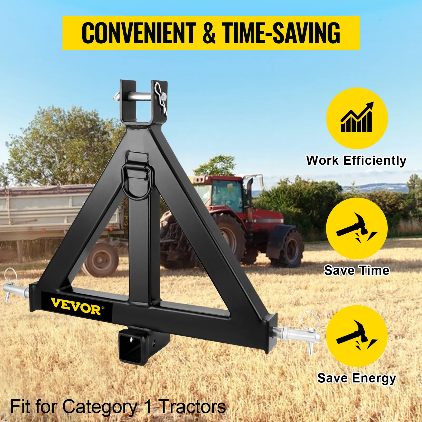 VEVOR 3 point trailer hitch for category 1 tractors, convenient & time-saving