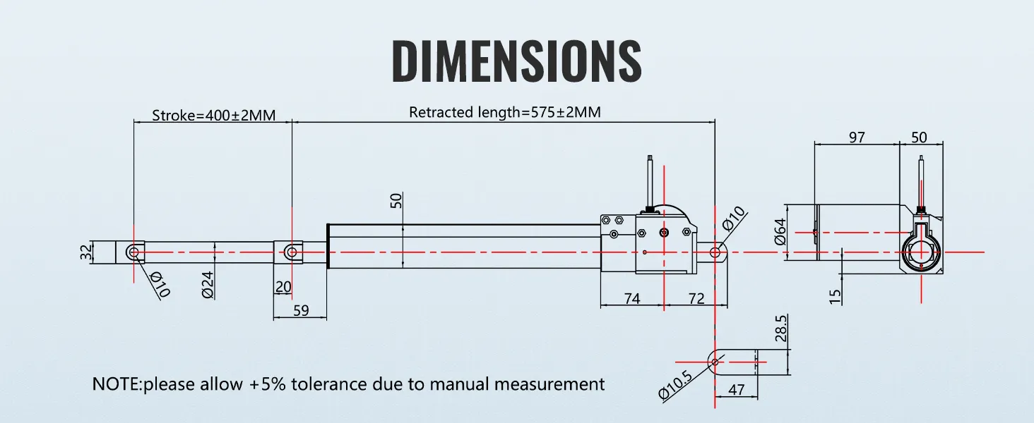Attuatore lineare VEVOR 12 V, carico 6000 N, lunghezza corsa 400 mm, struttura in lega di alluminio, protezione IP44.