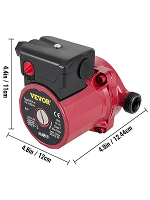Dimensiones de la bomba de recirculación VEVOR: 4,8 pulgadas x 4,9 pulgadas x 4,4 pulgadas.