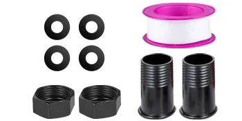 Accesorios para bombas de recirculación VEVOR que incluyen arandelas, tuberías de conexión y cinta.
