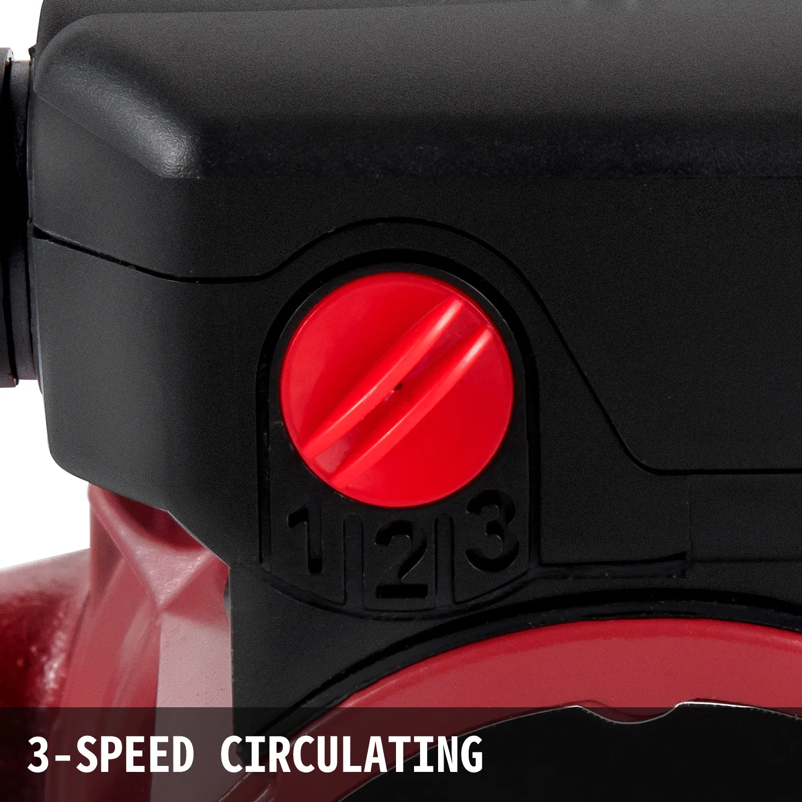 Bomba de recirculación VEVOR de 3 velocidades con dial rojo y configuraciones claramente marcadas.