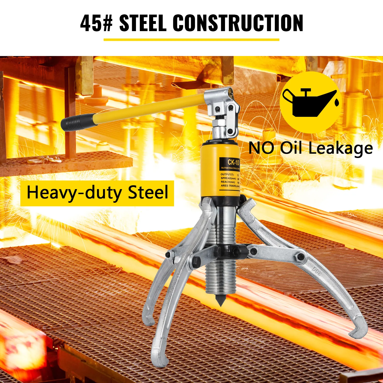 VEVOR hydraulic gear puller: heavy-duty steel, no oil leakage, 45# steel construction.