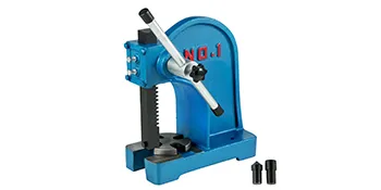 VEVOR arbor press no.1 with blue finish, handle lever, gears, and two accessories.