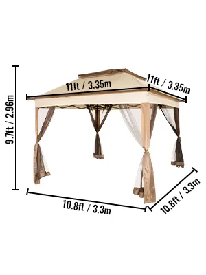 Tienda de campaña para exteriores VEVOR con cubierta beige, cortinas de malla y dimensiones 3,3 x 3,3 m.