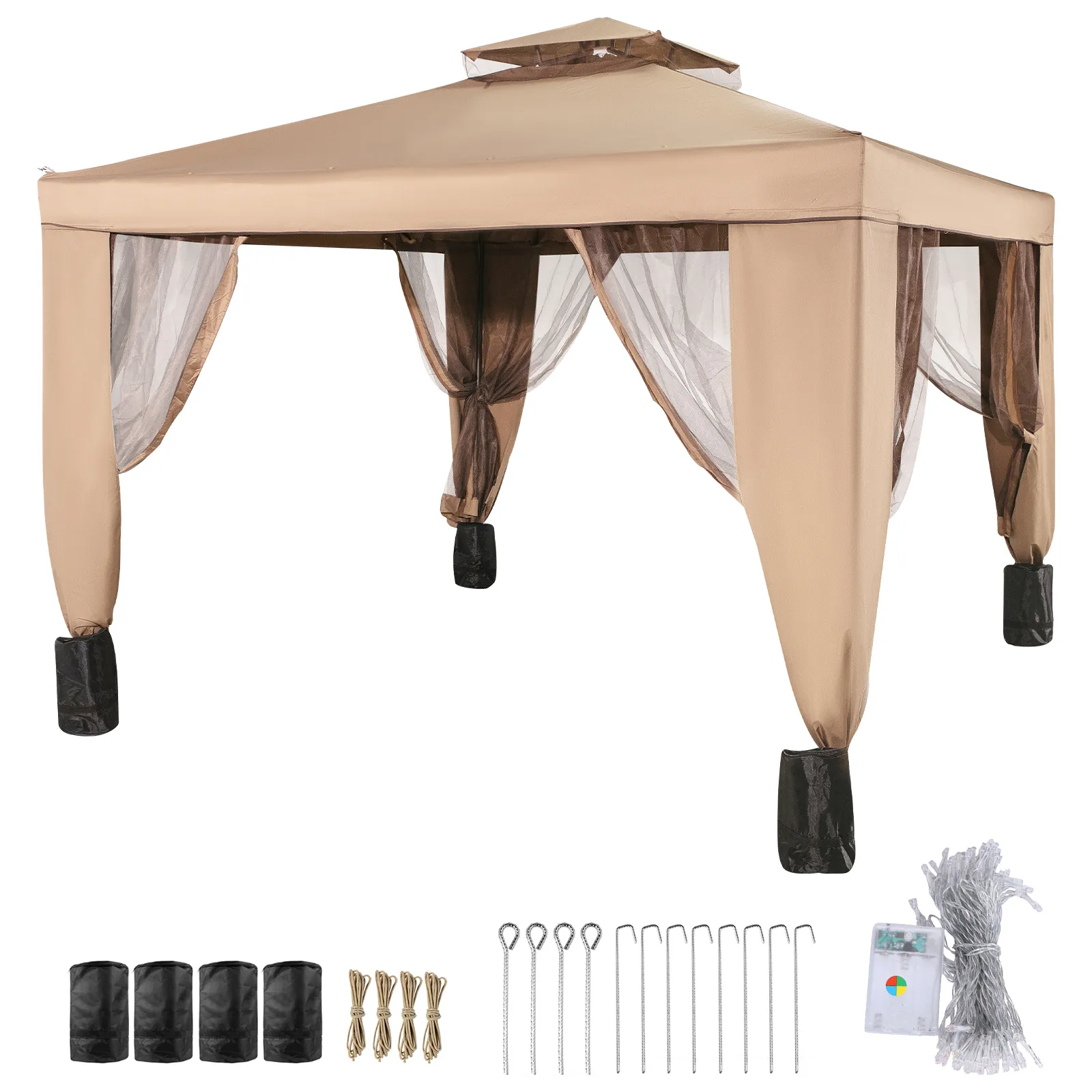 VEVOR outdoor canopy tent with mesh sidewalls and included accessories for easy setup.