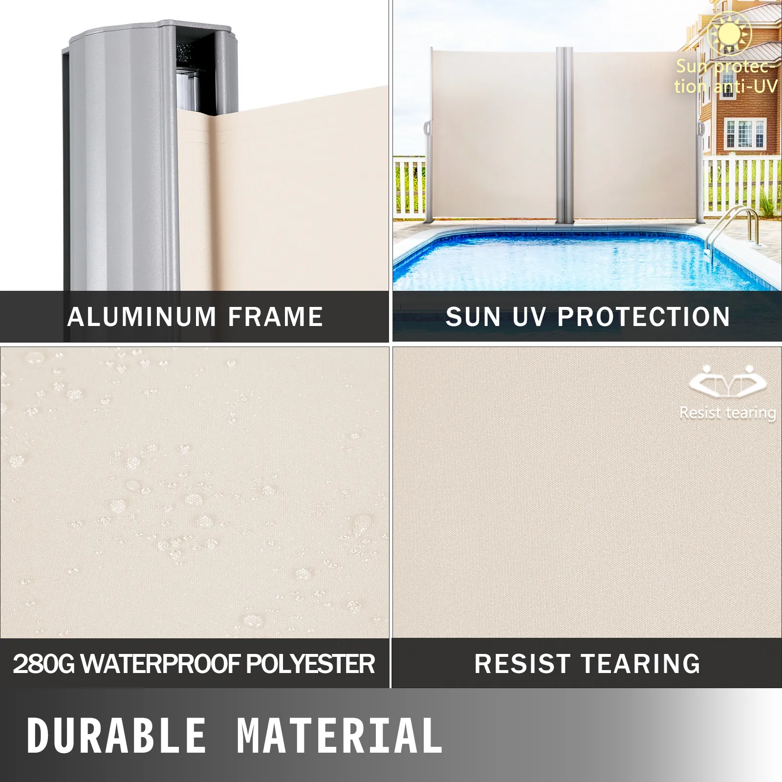 Marco de aluminio del toldo retráctil VEVOR, protección UV, impermeable y resistente al desgarro.