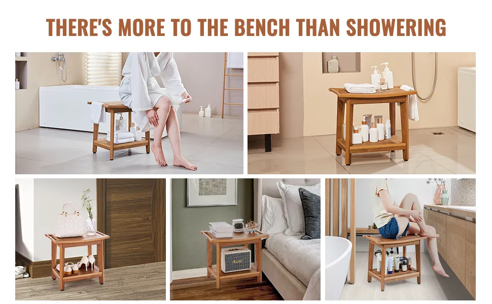 Ławka prysznicowa VEVOR może służyć jako stołek łazienkowy, stolik nocny i uniwersalny mebel domowy w wielu zastosowaniach.