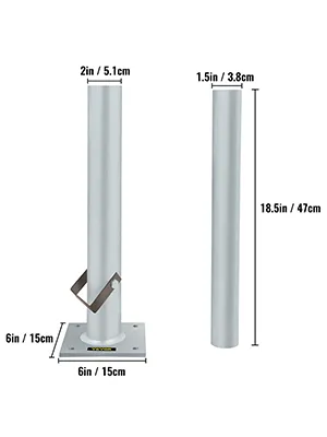 VEVOR umbrella base dimensions: 6in x 15cm base, 2in x 5.1cm and 1.5in x 3.8cm poles.