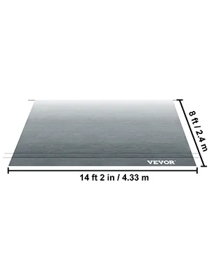 VEVOR rv awning: dimensions 14 ft 2 in x 8 ft 2.4 m, gradient grey.