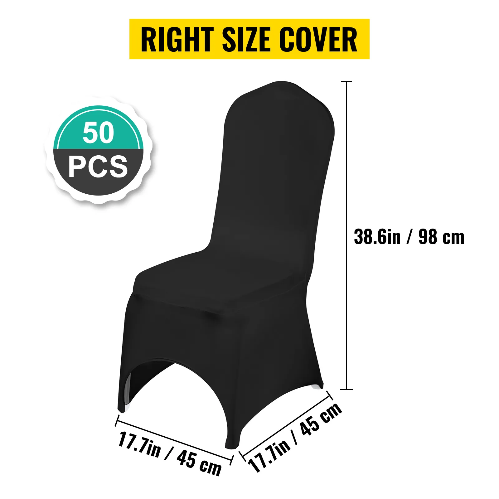 Fundas para sillas VEVOR, color negro, 50 unidades, 38,6 pulgadas de alto x 17,7 pulgadas de ancho x 17,7 pulgadas de profundidad