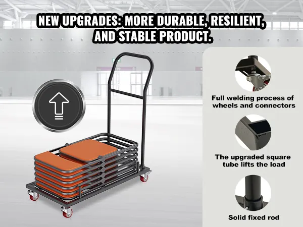 VEVOR folding chair dolly with solid fixed rod, upgraded square tube, and full-welded wheels.
