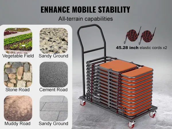 VEVOR folding chair dolly with elastic cords, showcasing all-terrain capabilities