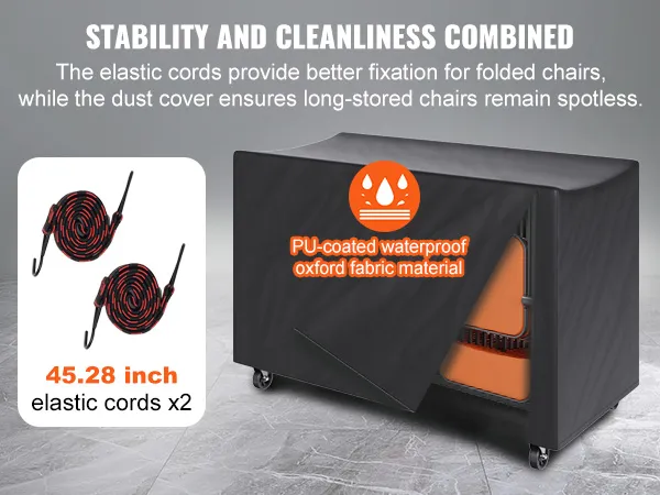 VEVOR folding chair cart with pu-coated waterproof oxford fabric cover and 45.28 inch elastic cords.