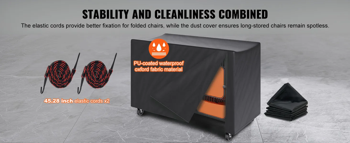 VEVOR folding chair cart with pu-coated waterproof oxford fabric cover and 45.28 inch elastic cords.