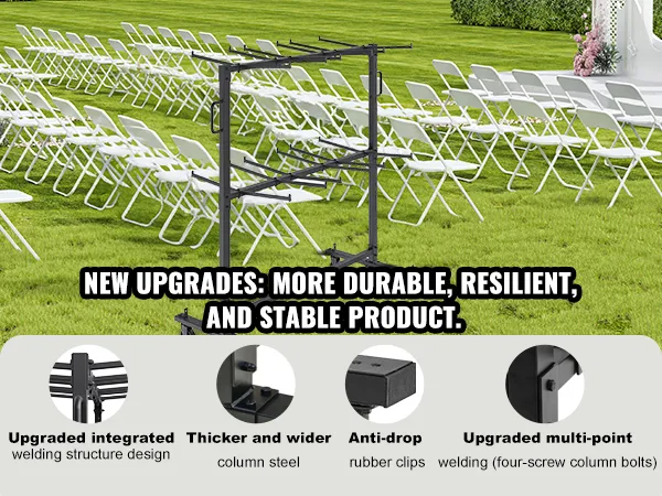 VEVOR folding chair cart with upgraded structure, durable column steel, and anti-drop rubber clips.
