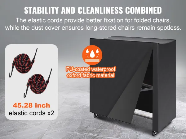 VEVOR folding chair cart with waterproof oxford fabric cover and 45.28-inch elastic cords for stability.