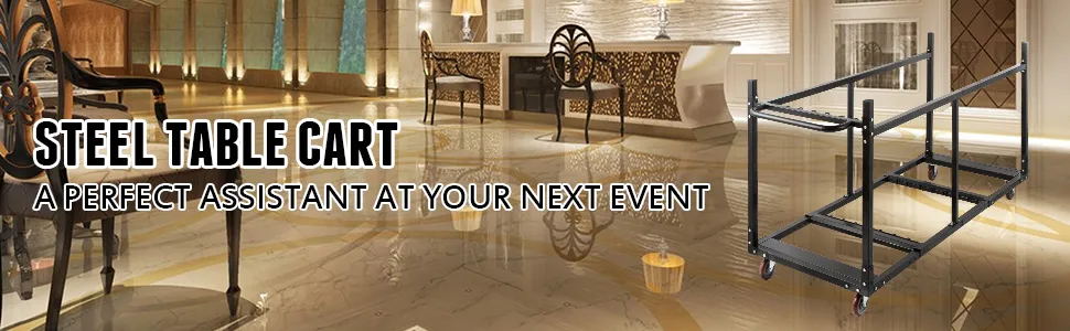VEVOR chair and table dolly in elegant event venue showcasing its utility.