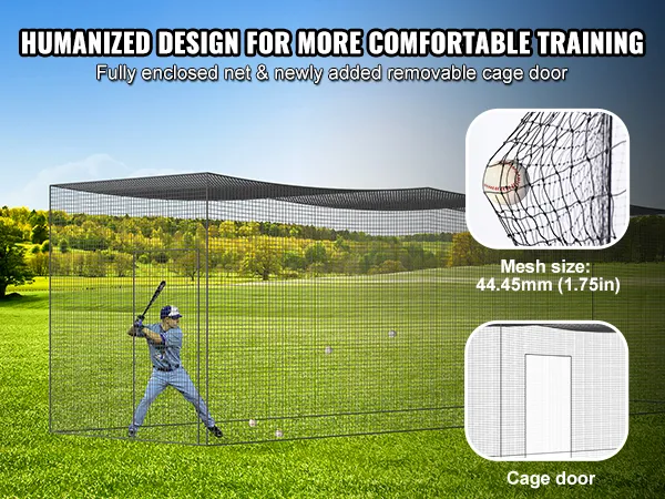 Red de bateo de béisbol VEVOR con red completamente cerrada y puerta de jaula extraíble para un entrenamiento cómodo.