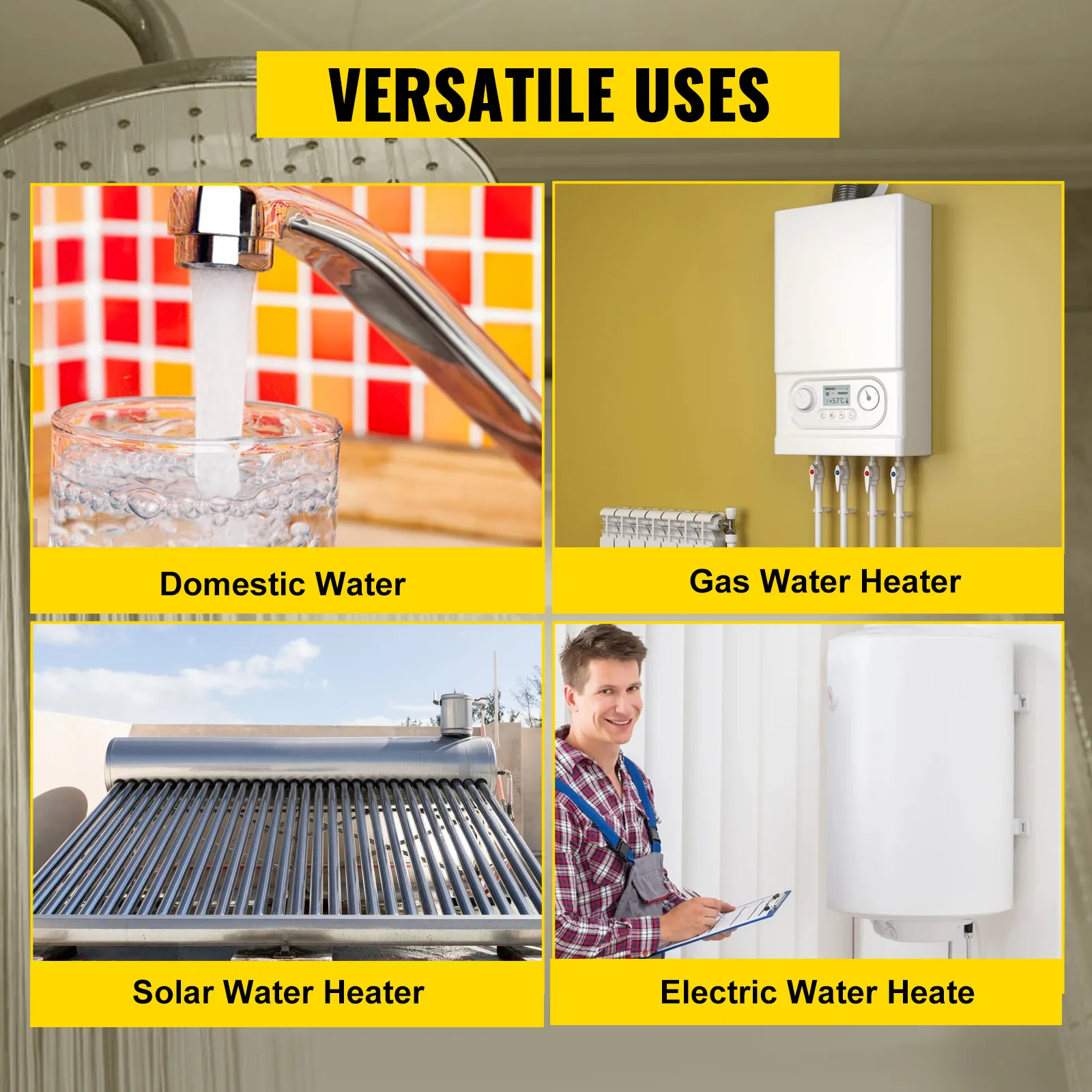 Bomba de recirculación de agua caliente VEVOR para usos versátiles: agua sanitaria, gas, solar, calentador eléctrico.