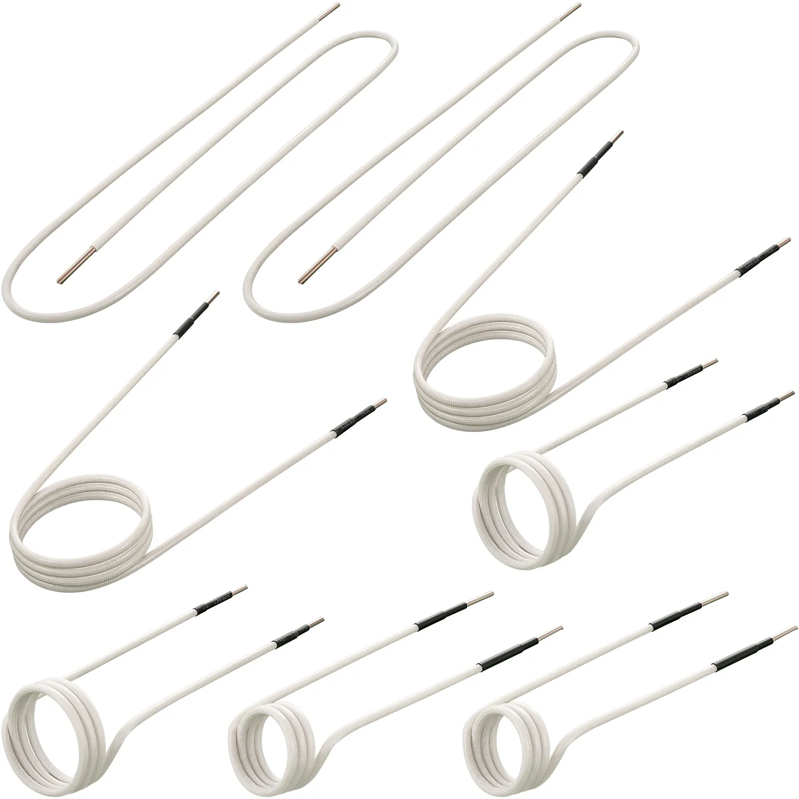 VEVOR induction heater coils in various shapes and sizes, neatly arranged.