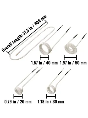 VEVOR induction heater kit coil variations and overall length, 31.5 in / 800 mm