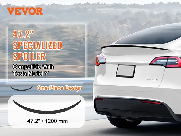 VEVOR tesla model y spoiler, 47.2" specialized one-piece design for improved aerodynamics.