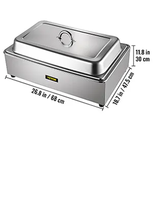 Calentador de alimentos comercial VEVOR, acero inoxidable, dimensiones: 26,8 x 18,1 x 11,8 pulgadas.