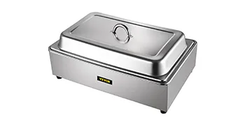 Calentador de alimentos comercial VEVOR con cuerpo y tapa de acero inoxidable, diseñado para cocinas profesionales.