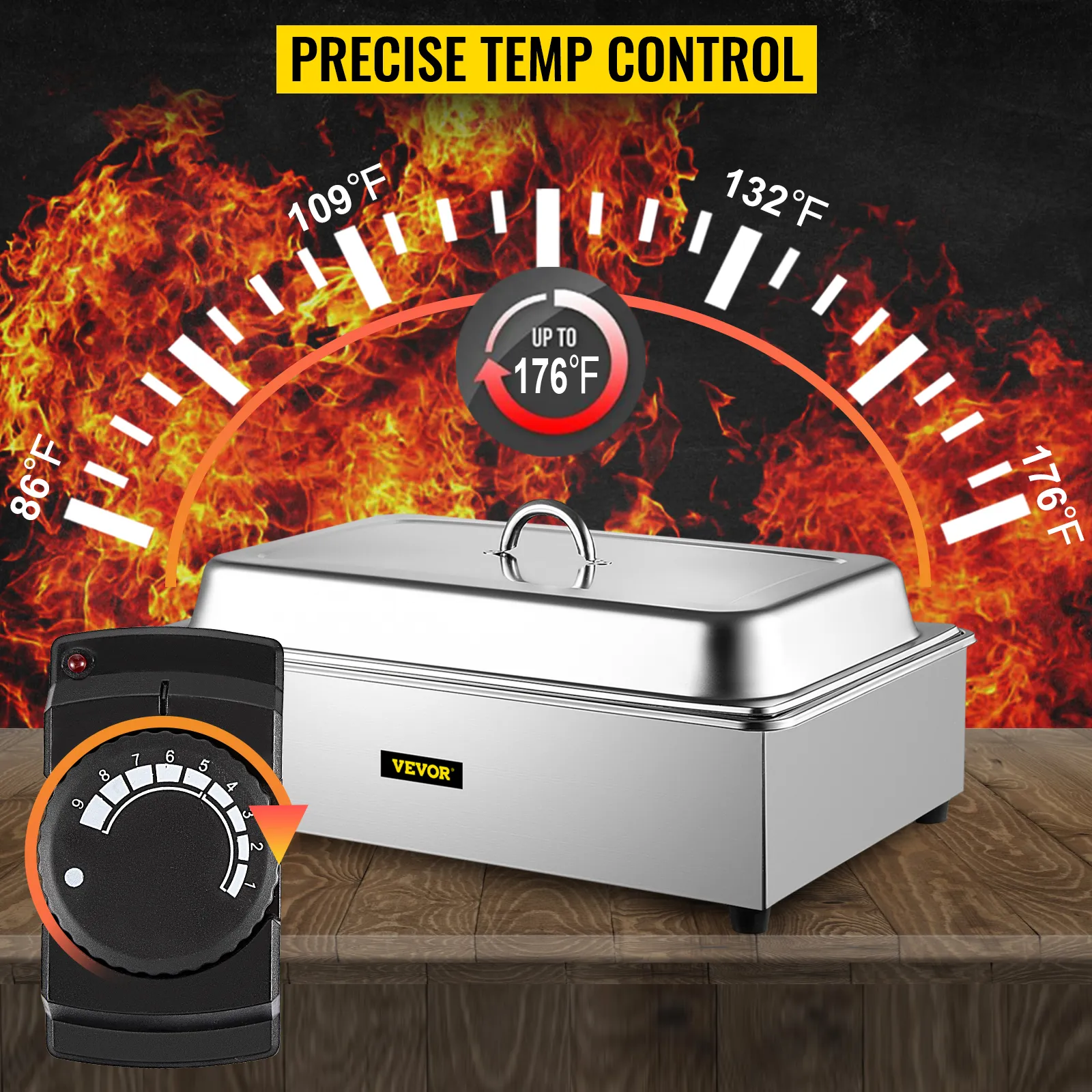 Calentador de alimentos comercial VEVOR con control de temperatura preciso hasta 176 °f.