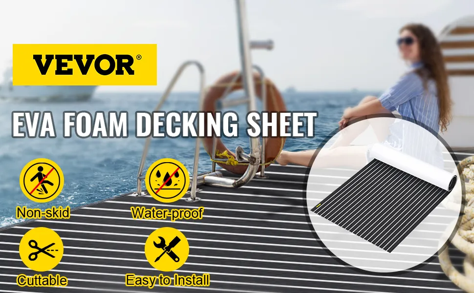 Lámina para cubiertas de embarcaciones VEVOR con características antideslizantes, impermeables, cortables y fáciles de instalar